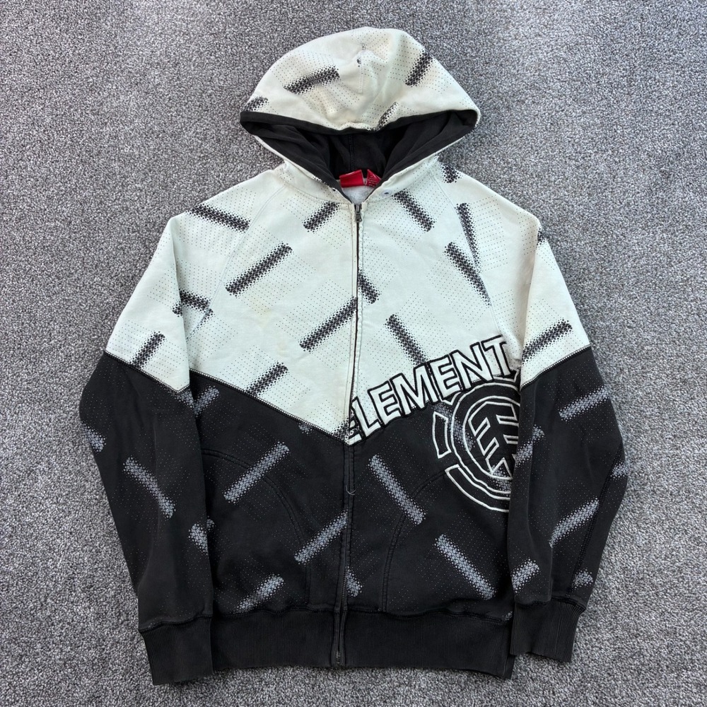 Vintage Y2K Element Hoodie Mens Small Black White Zip Sweatshirt Embroidered
